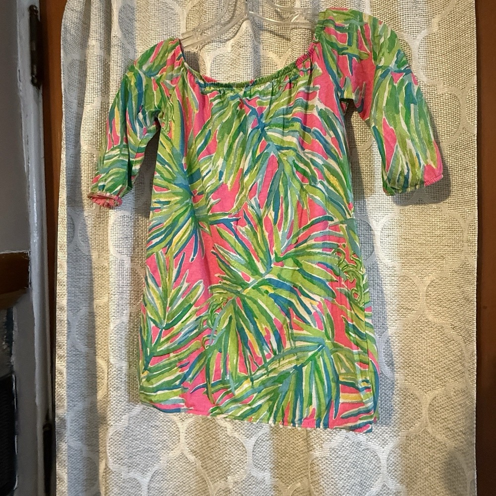 Lilly Pulitzer Girls Mini Enna Dress Tiki‎ Pink Royal Lime  Size Medium 6-7 EUC - Picture 2 of 5